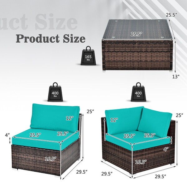 Costway 6PCS Patio Rattan Furniture Set Cushioned Sofa Coffee Table