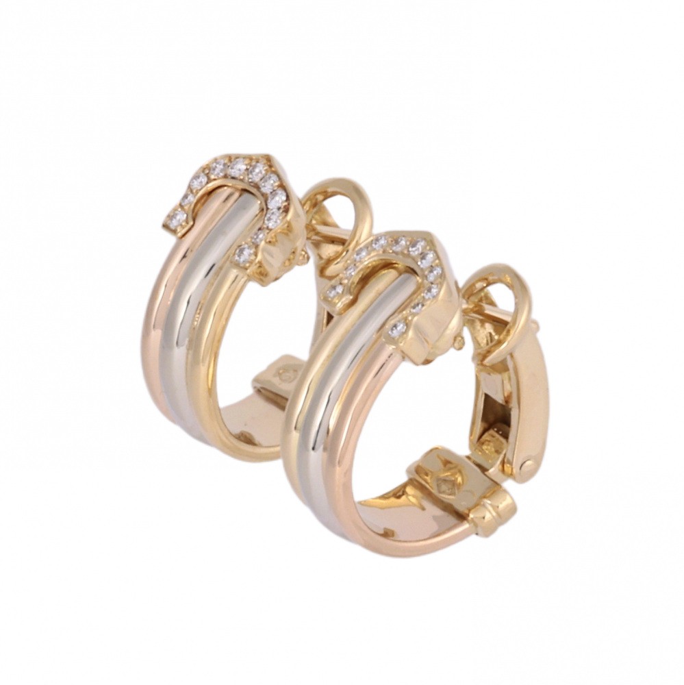 Cartier 2C 11PD Earrings Tri-Gold Diamond