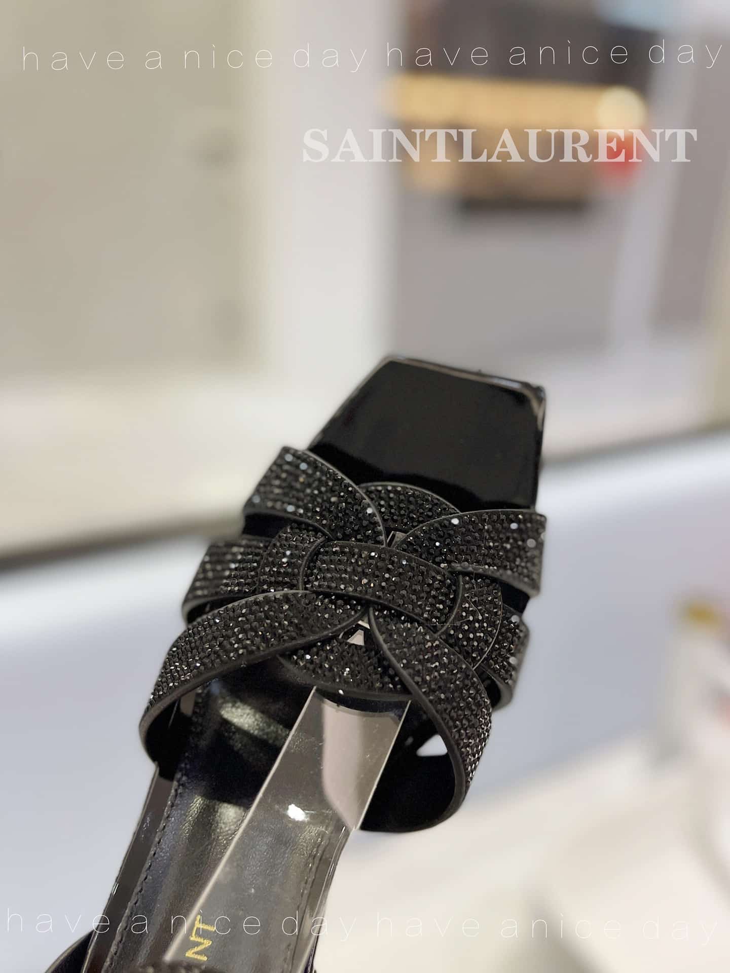 Saint Laurent Tribute Leather Sandals Metallic Black
