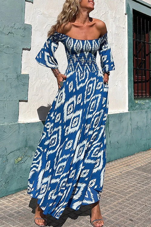 Off Shoulder Boho Maxi Dress | Smocked BodiceClistos