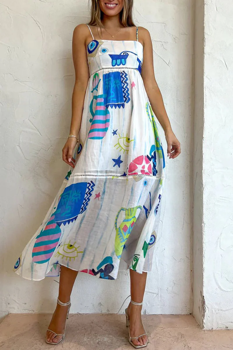 Elegant Tiered Maxi Dress | Abstract Print SlingClistos