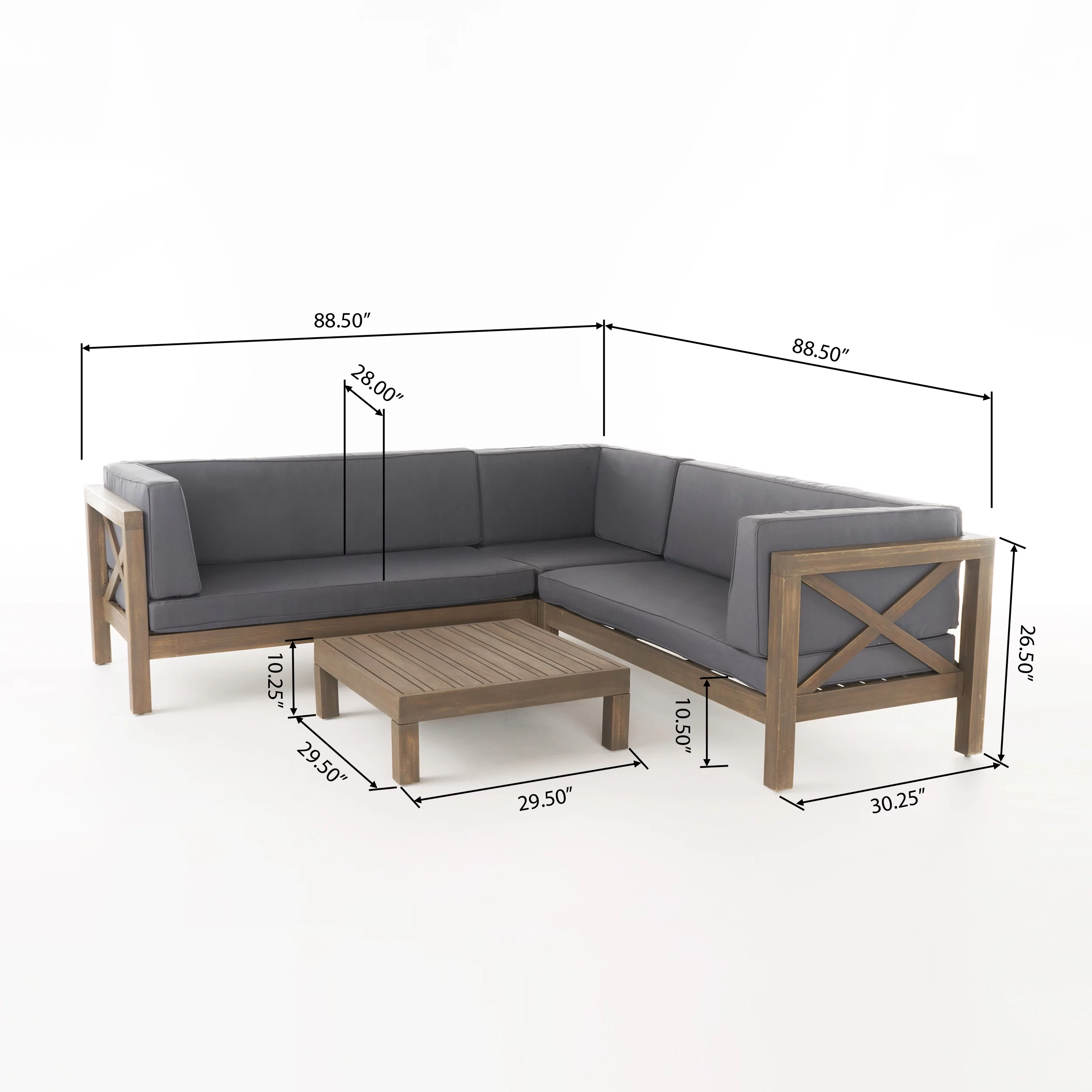 GDF Studio Calle Outdoor 4-Piece 5 Seater Acacia Wood Sectional Sofa Set