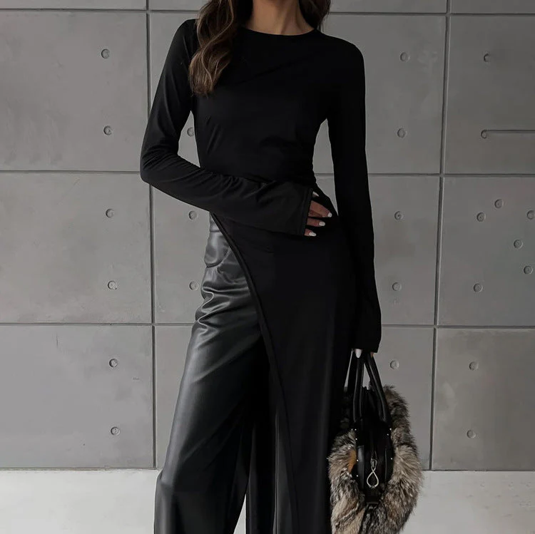 Asymmetric Slit Maxi Dress | Long Sleeve BodyconClistos
