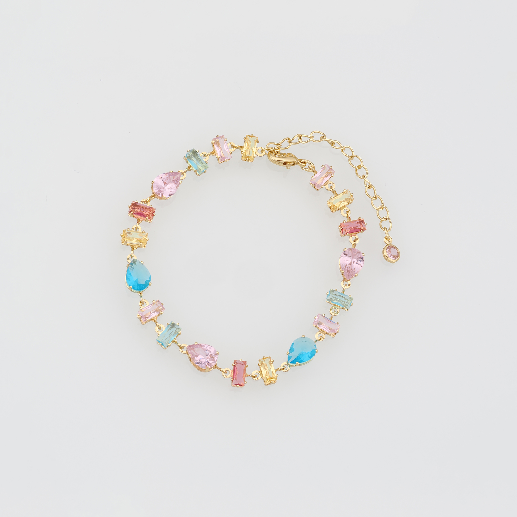 18K Gold Filled Geometric Bracelet,Multicolor Zircon Bracelet,Colorful Bracelet,Adjustable Bracelet,Gift For Her