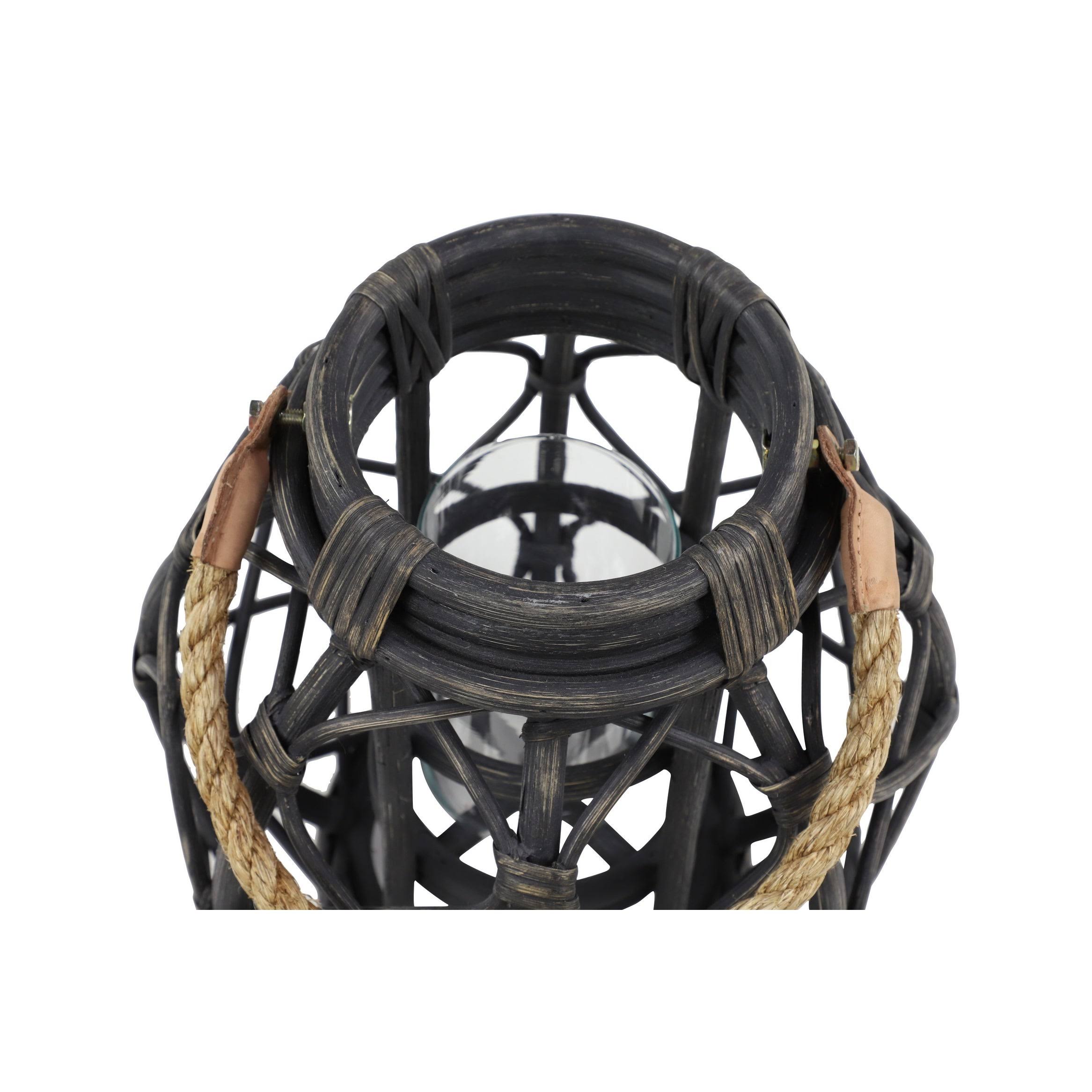 Black Woven Rattan Candle Lantern
