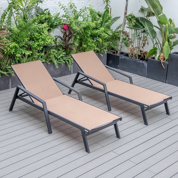 Aluminum Beach Pool Sun Lounge Chair Sling Mesh Fabric With Arms,Stackable Chaise Lounger (Set of 2)
