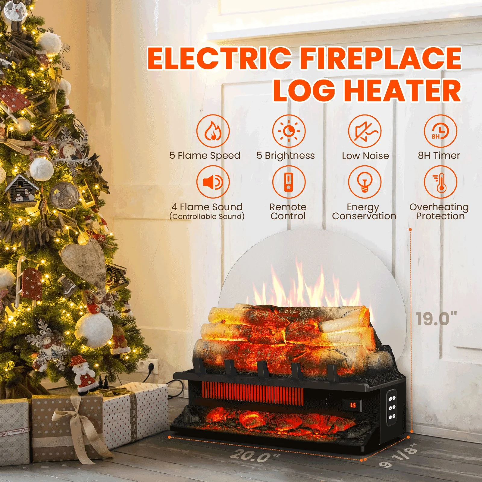 Electric Fireplace Log Heater with Infrared Flames L360CP