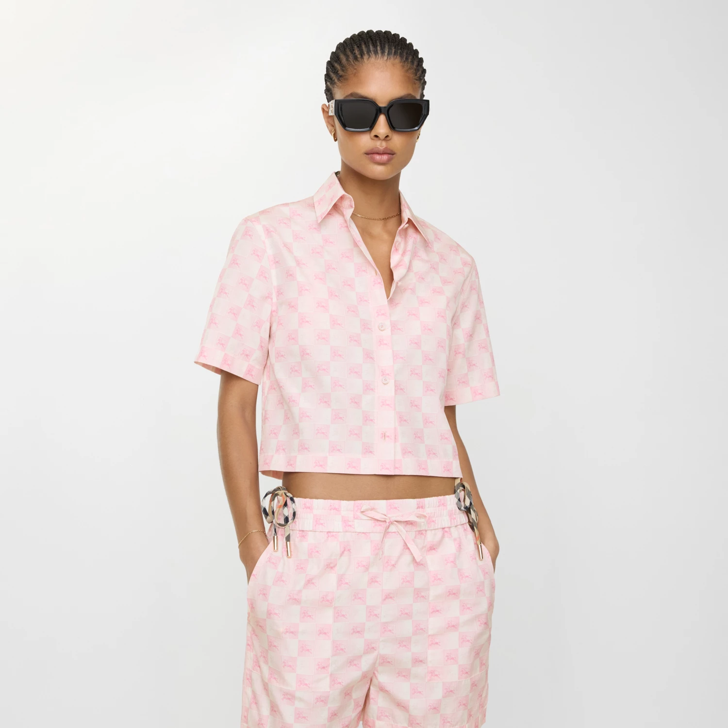 BURBERRY Cropped Knight Checkerboard​ Cotton Shirt