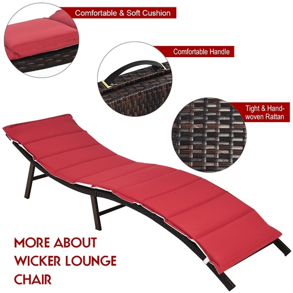 Costway 2PCS Patio Rattan Folding Lounge Chair Stackable Double Sided