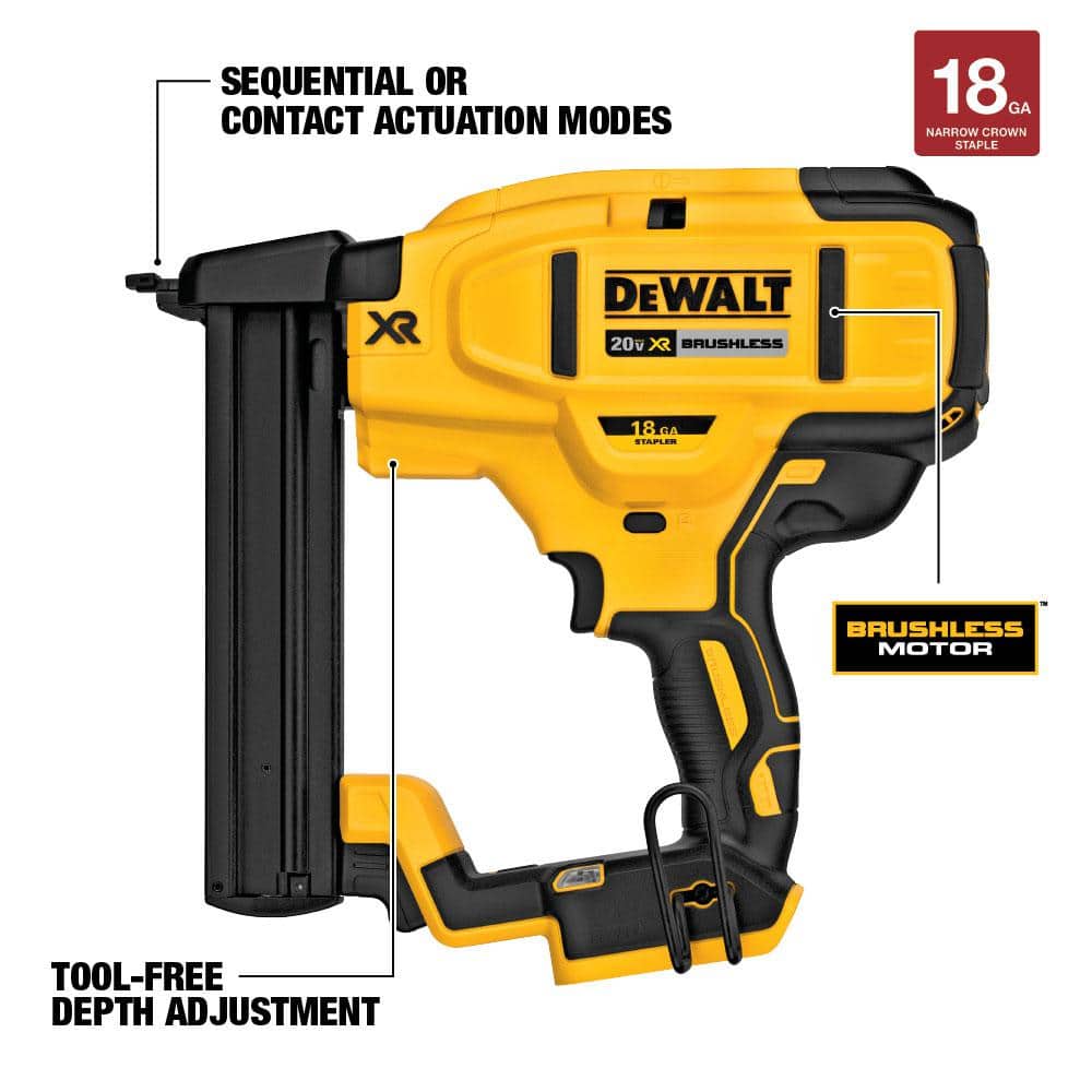 DEWALT 20V MAX XR Lithium-Ion Cordless 18-Gauge Narrow Crown Stapler DCN681B