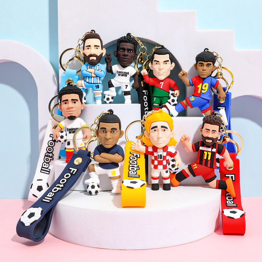 2026 New World Cup Star Keychain C. Ronaldo Messi Figurine Pendant Football Merchandise PVC Cartoon Ornament Gift
