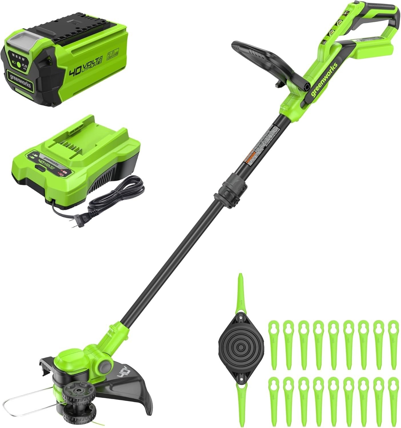 40V 13′′ Cordless String Trimmer/Weed Wacker + Edger (Includes 20 Blades), 2.0Ah Battery and Charger Included