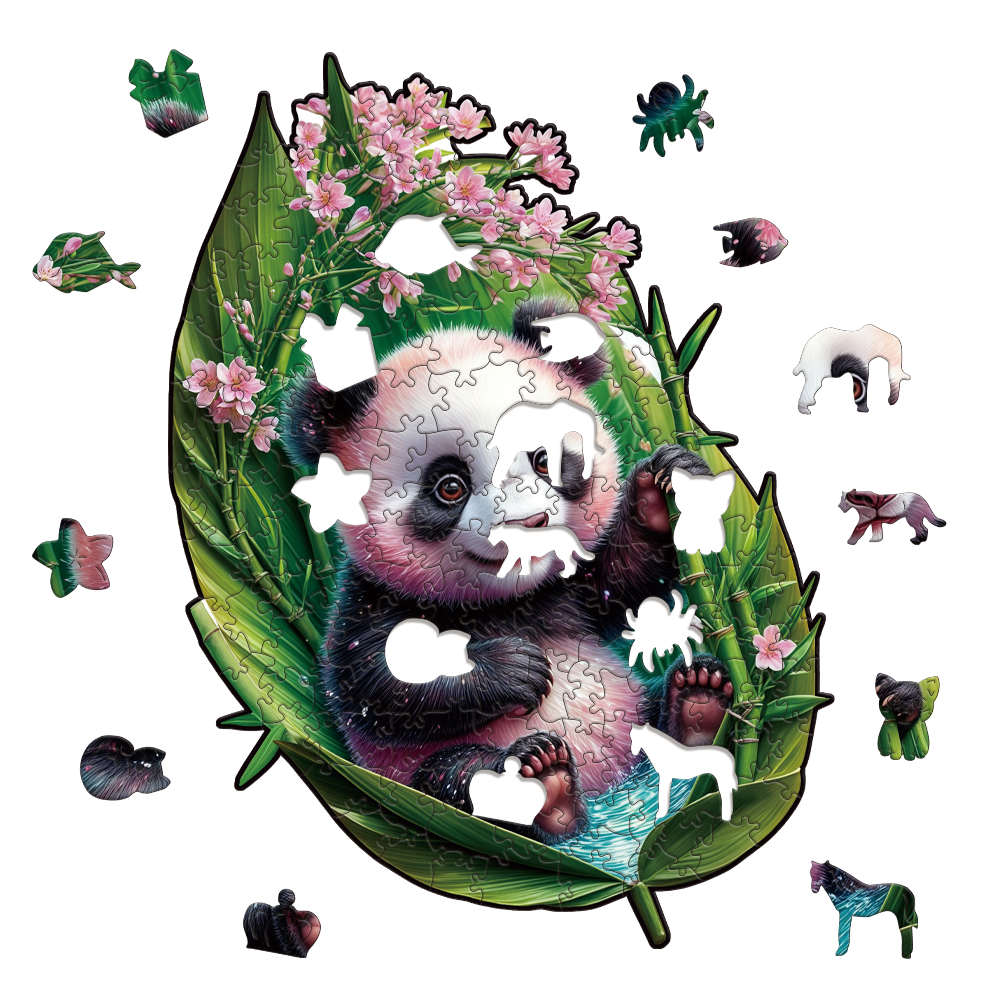Animal Wooden Puzzle-Giant pandas on bamboo leaves
