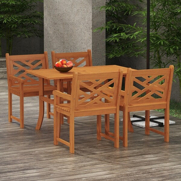 Outsunny Outdoor Patio Dining Set,4 Seater Wood Dining Table and Chairs for Backyard,Conservatory,Garden,Poolside