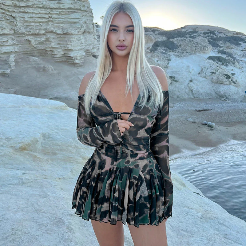 Ruched Halter Pleated Mini DressClistos