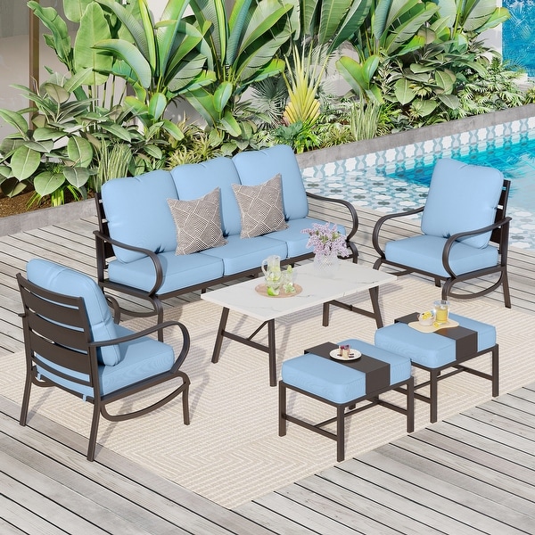MAISON ARTS 6Piece Patio Conversation Set,Sofa Set with 2/4 x Single Sofa Chairs,1 x 3seater Sofa and Coffee Table/Ottomans