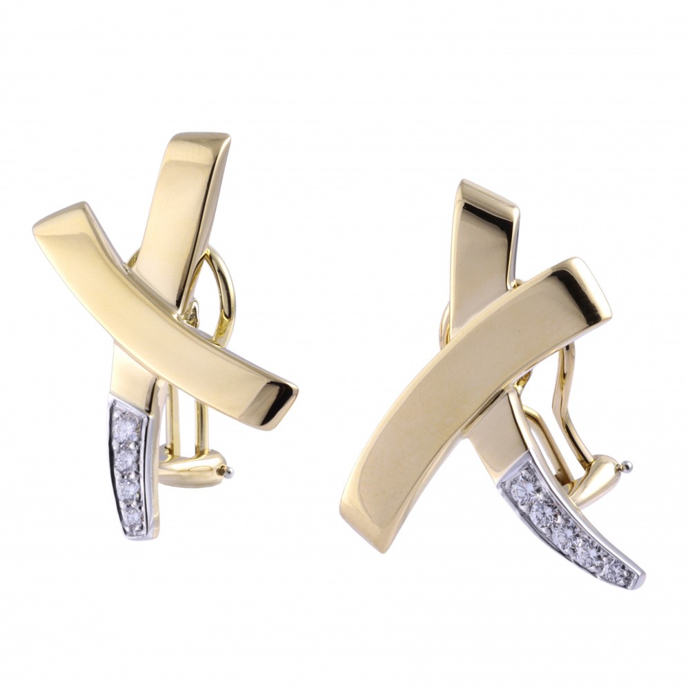 Tiffany & Co. Paloma Picasso Max (x) Earrings 18K Yellow Gold Diamond
