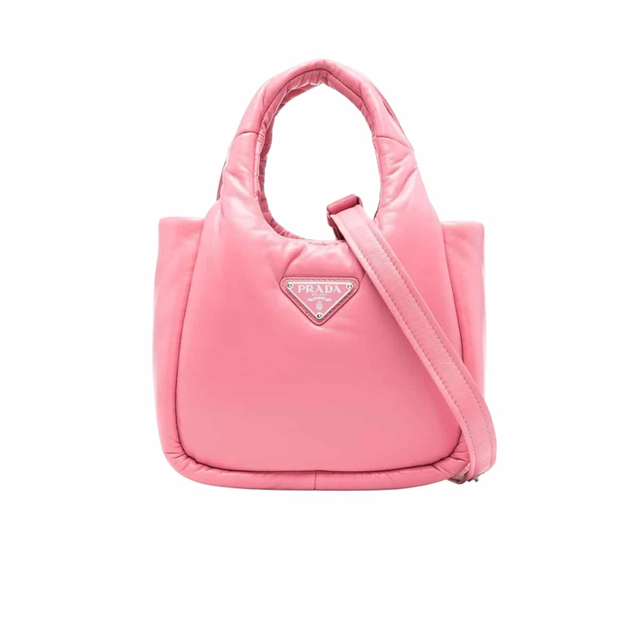 Prada Padded Soft Leather Bag Geranium Pink 19Cm