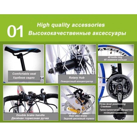 700C Road Bike 21/27/30 Variable Speed Bicycle Bend Handle Double Disc Brake Aluminum Road Bicycle Male and Female Bike,Titanium Silver,27