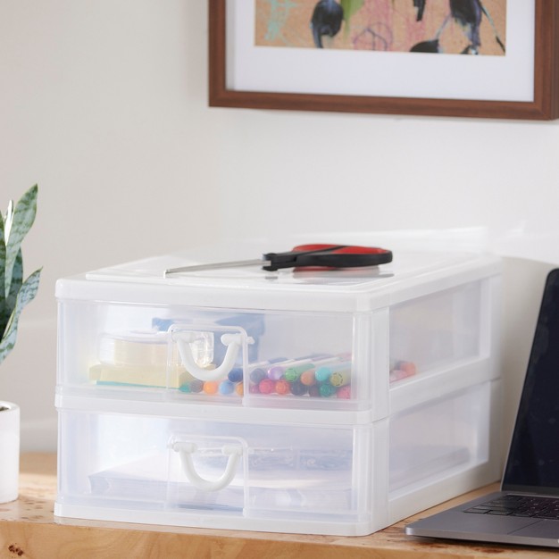 Gracious Living Clear Mini Drawer Desk And Office Organizer For Storing Cosmetics Arts Crafts And Stationery Items