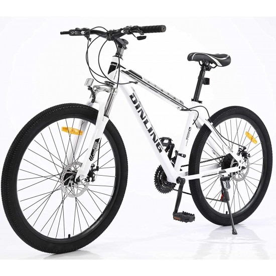 Multiple Colors 21 Speed Gears 26 Inch Mountain Bike Outdoor Sports Road Bike Suitable for Men and Women Outdoor Riding, US Stock (White-Black-New)
