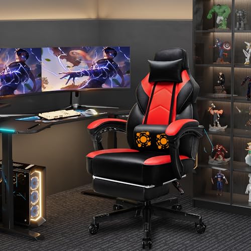 Shintenchi Gaming Chair,Video Game Chair with footrest and Massage Lumbar Support,Height Adjustable Game Chair with 360°Swivel Seat Ergonomic Computer Chair with Headrest for Office or Gaming(Grey)