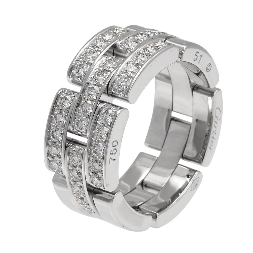 Cartier Mayon Pantale 3 Companies Semi-pave Setting Ring 18K White Gold Diamond B4127200