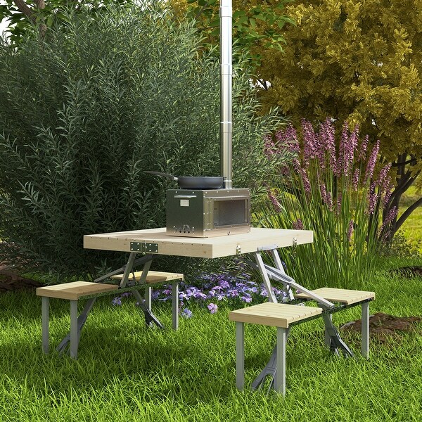 Outdoor Folding Picnic Table with Seats ,Umbrella Hole and Aluminum Frame,Portable Camping Table and Chairs Set