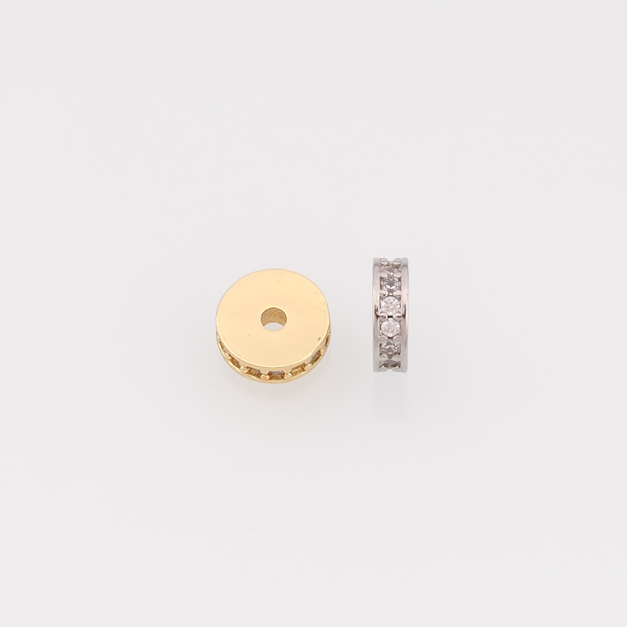18K Gold Filled Round Flat Spacer Beads,CZ Round Spacer Beads,DIY Jewelry Making Supply