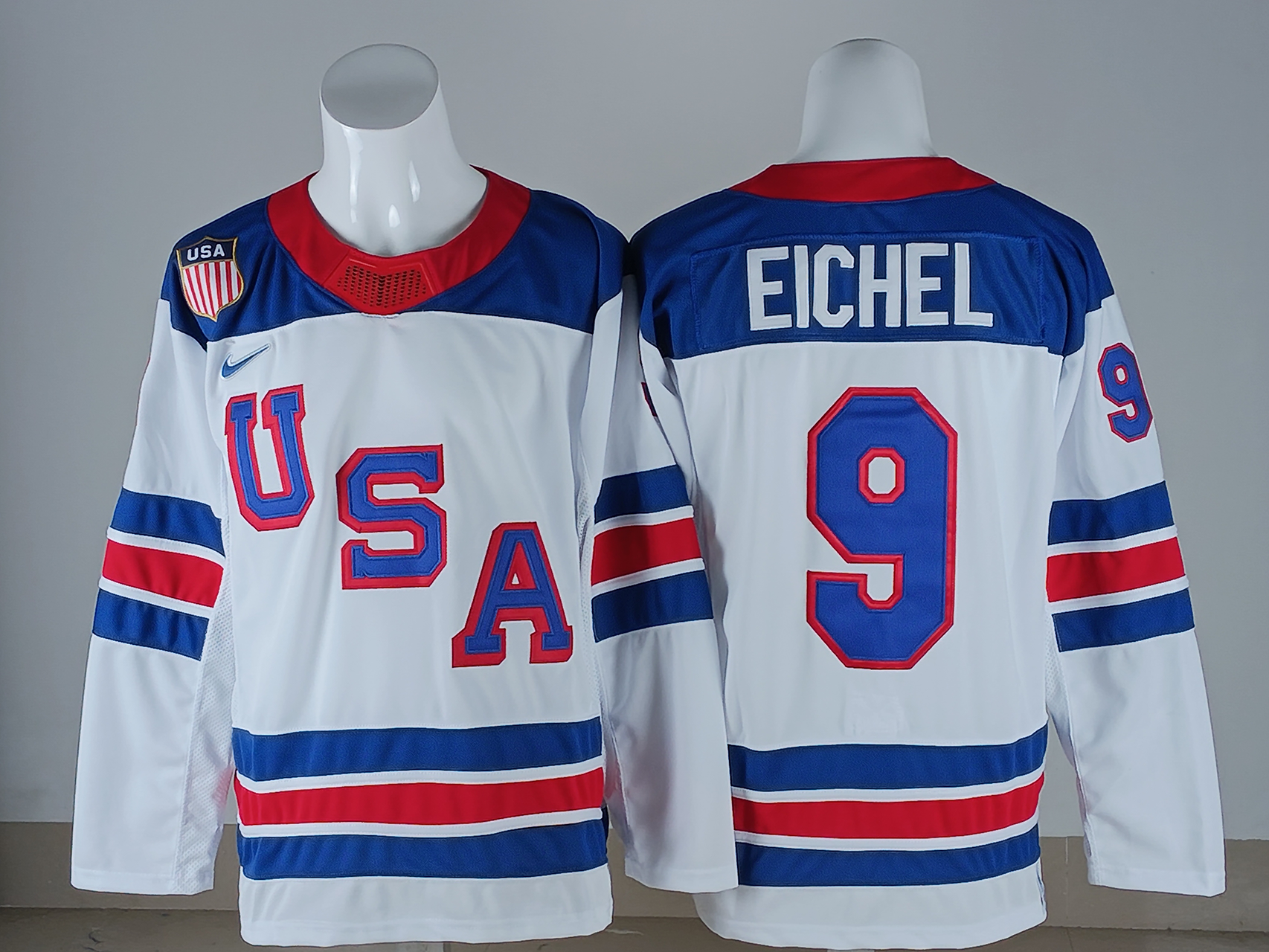 Men's United States Hockey Jack Eichel #9 White 2026 Winter Olympics Jersey