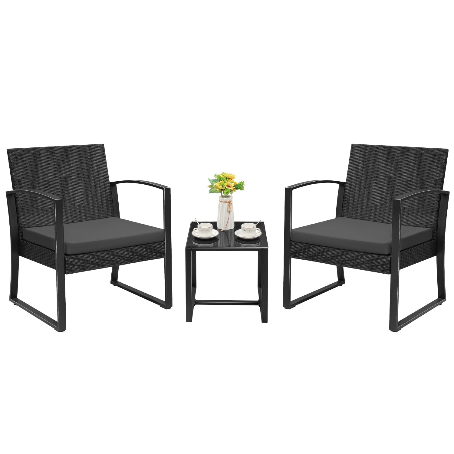 Devoko 3 Pieces Outdoor Plastic Bistro Set Patio Conversation Set with Cushion and Table