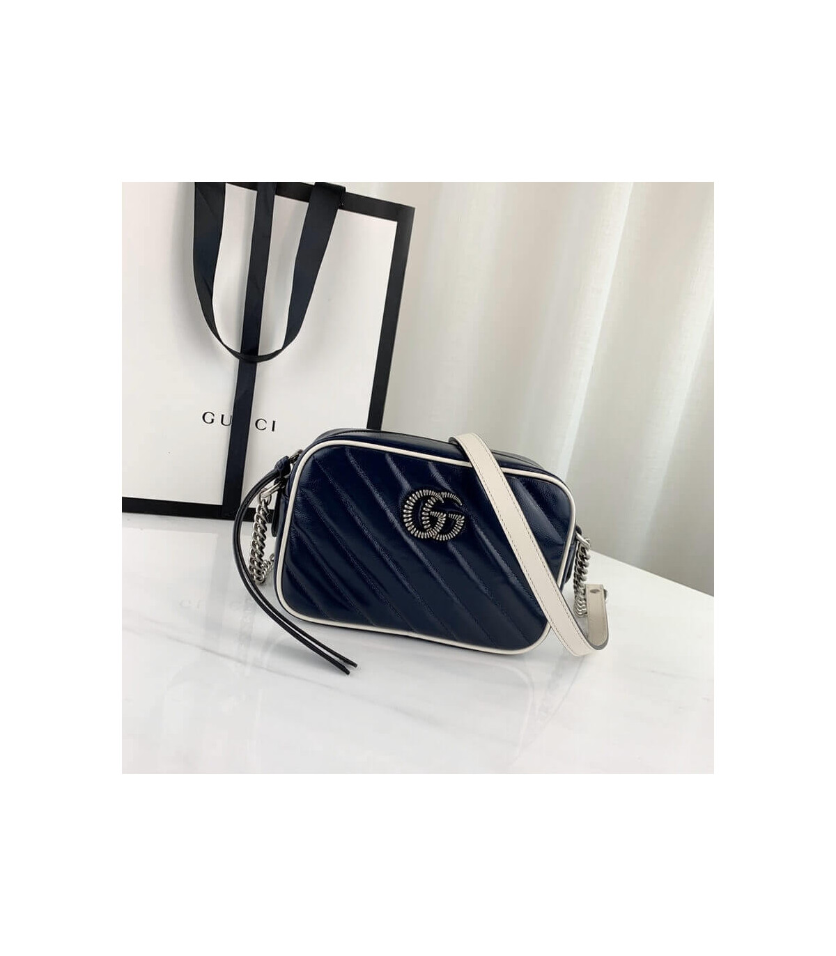 Gucci Diagonal GG Marmont Mini Bag Blue/White