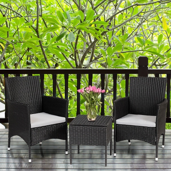 Gymax 2PC Patio Rattan Wicker Dining Chairs Set Black With 2 Set