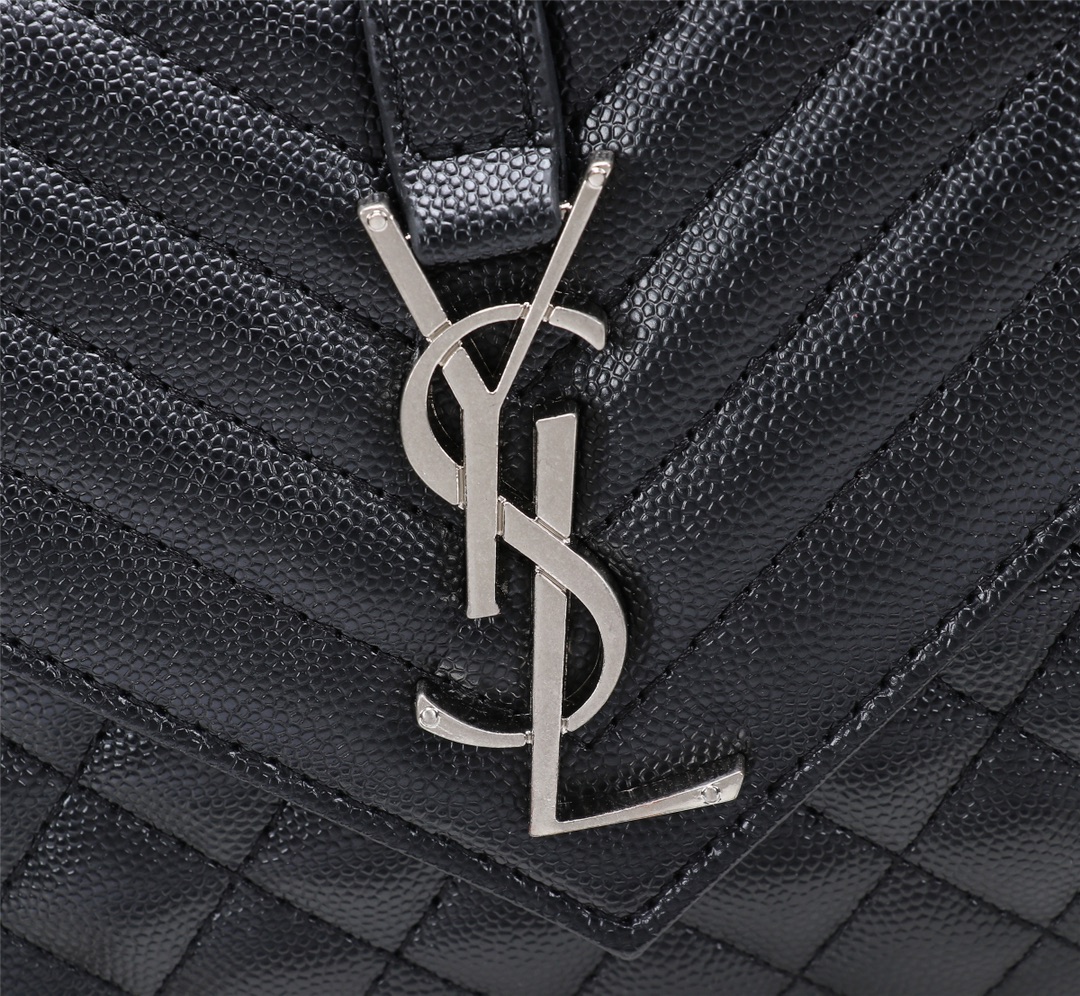 Saint Laurent Envelope Small Bag In Mix Matelasse Grain De Poudre Embossed Black Silver