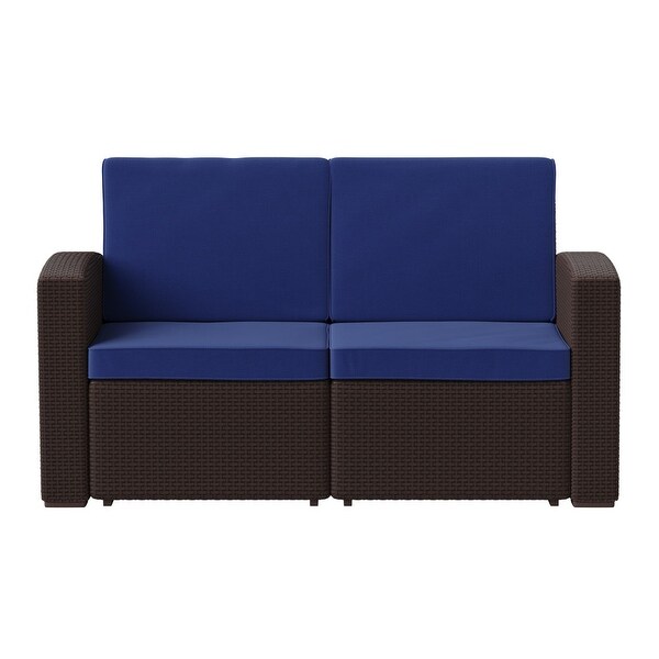 Faux Rattan Loveseat with AllWeather Cushions