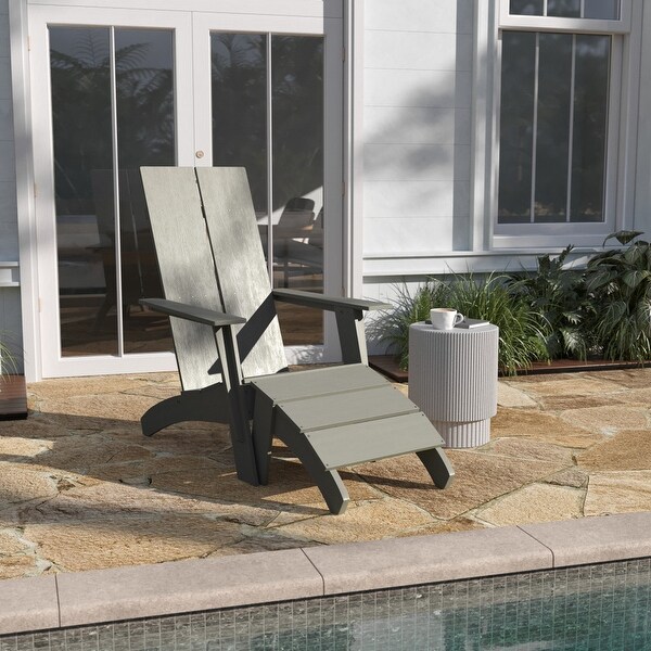 Modern AllWeather Dual Slat Adirondack Style Chair with Footrest
