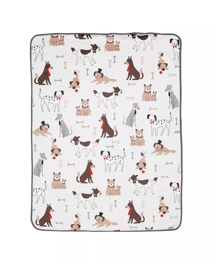 Lambs and Ivy Bow Wow Dog Puppy White Minky Sherpa Fleece Soft Baby Blanket