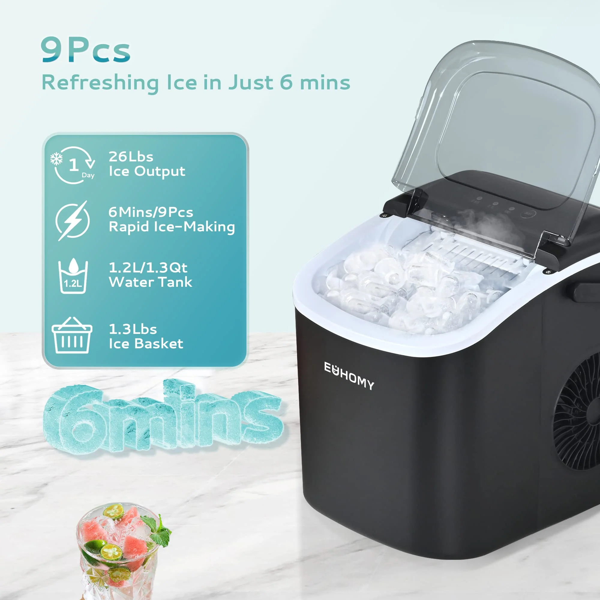 EUHOMY Countertop Ice Maker Machine with Handle