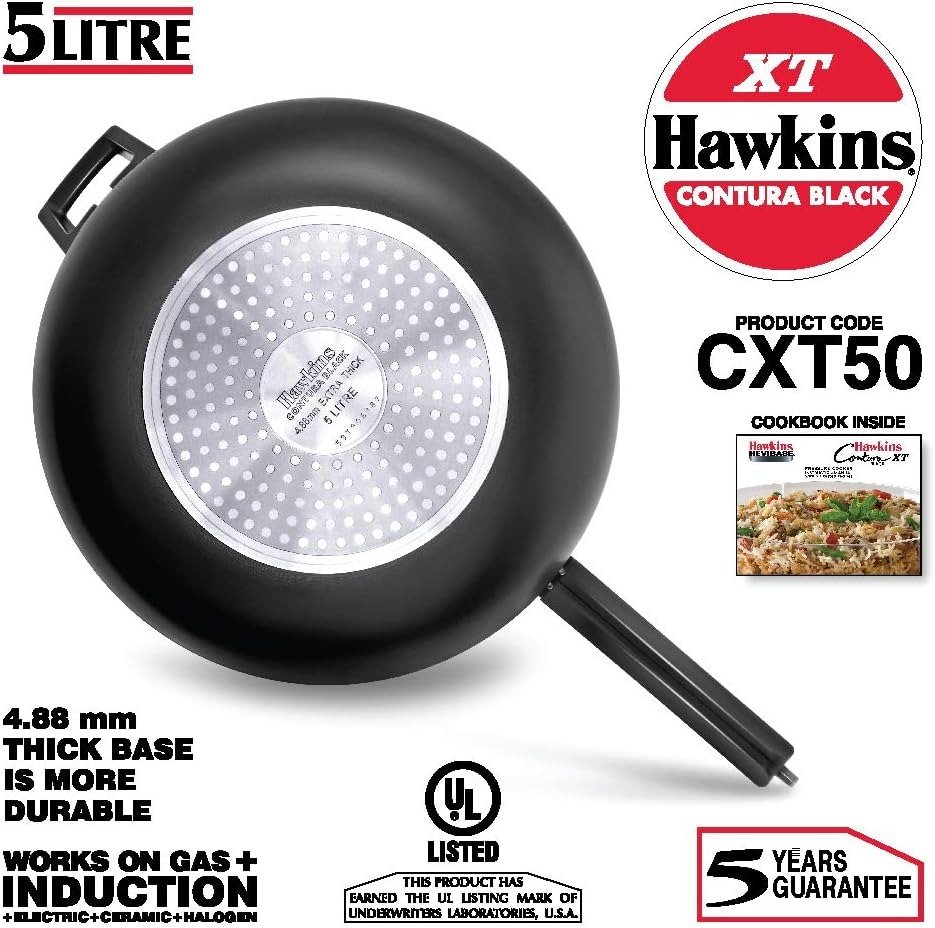 Hard Anodized Induction Compatible Extra Thick Base Pressure Cooker, Black, 5L