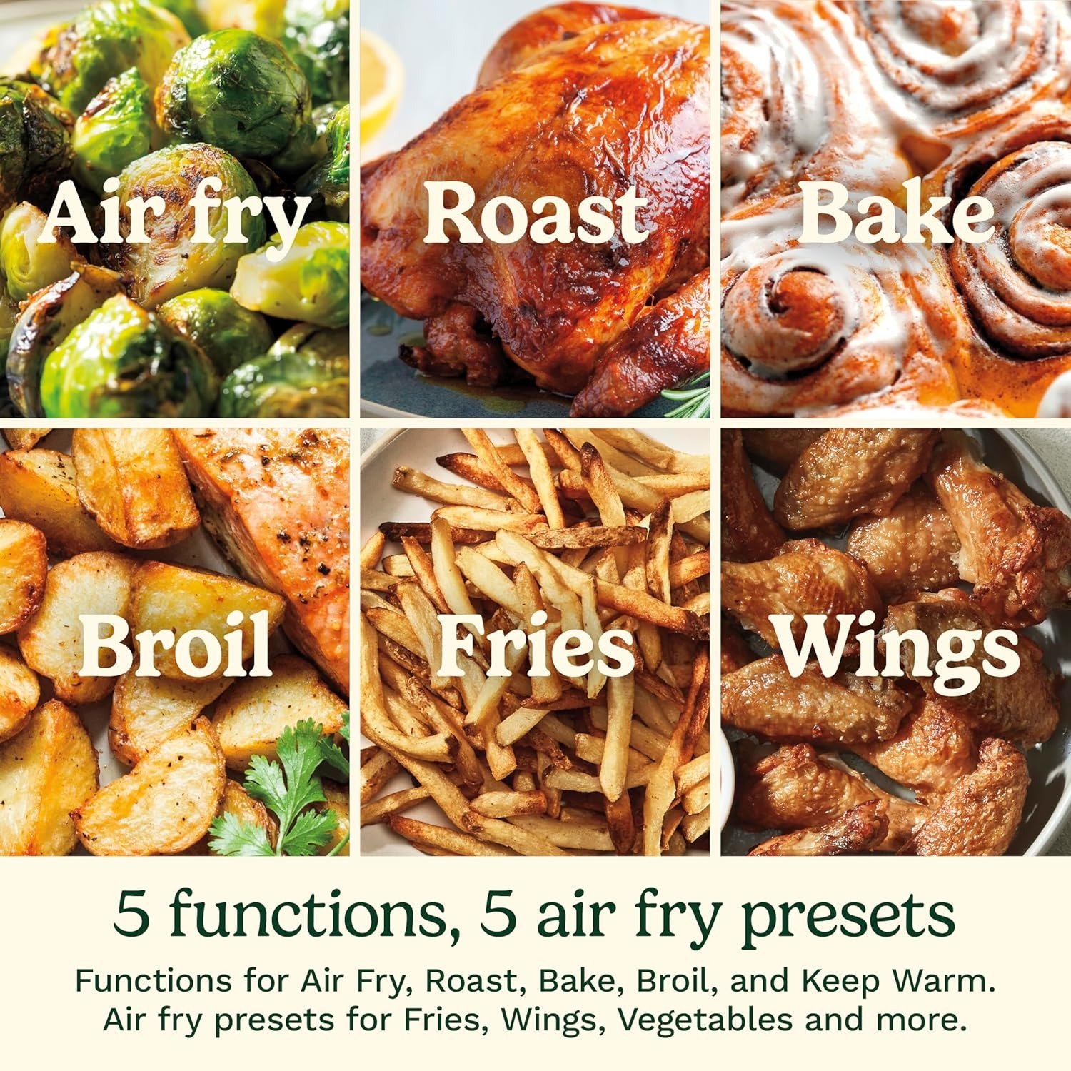 6QT 5-in-1 Air Fryer with Viewing Window, 5 Presets, Toss Reminder, Stainless Steel & Black