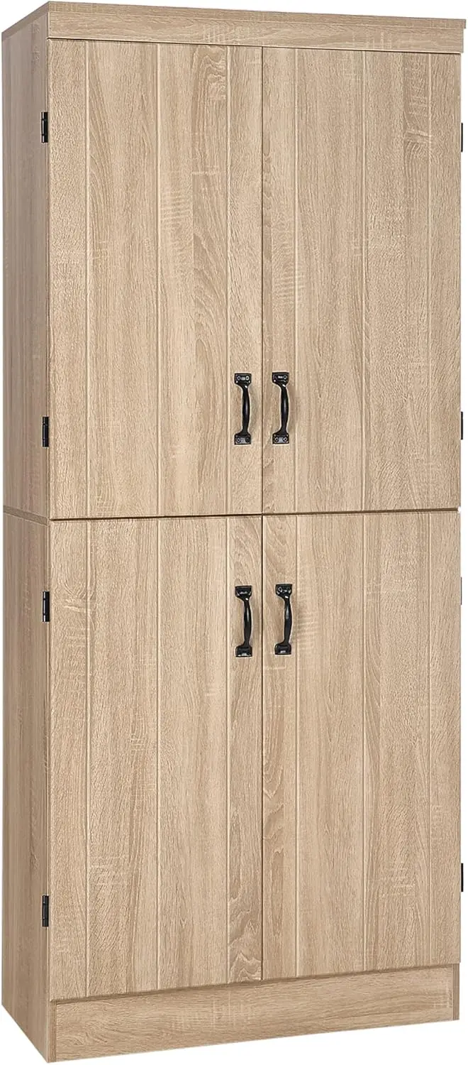 Tall Freestanding Pantry Cabinet – 70.86-Inch Natural Wood Buffet with Adjustable Shelving