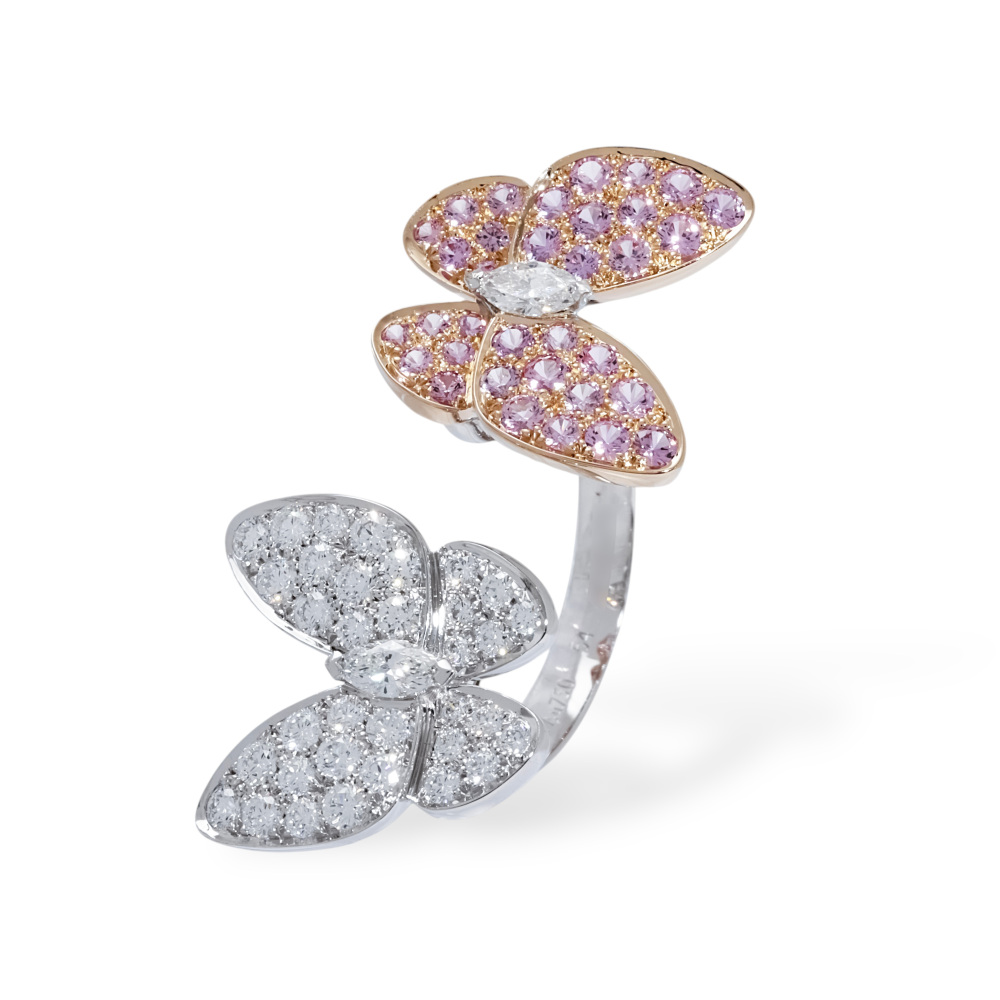 Van Cleef & Arpels Fauna de Papillon Entre Les Door Ring 18K White Gold & 18K Rose Gold VCARO3M500