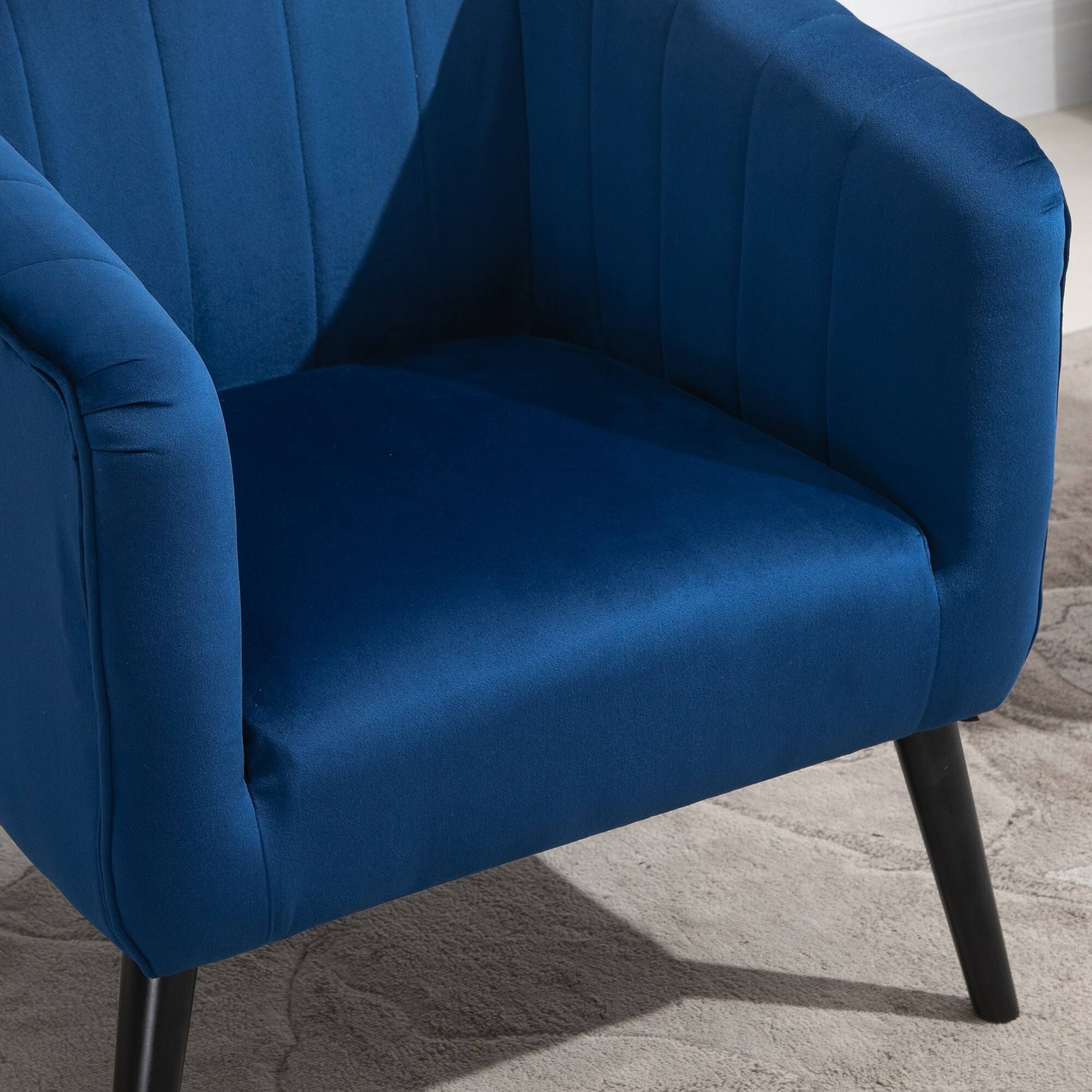 HOMCOM Luxury Velvet Fabric Accent Armchair with Thick Padding, High Armrests, and Channel Tufting, Blue