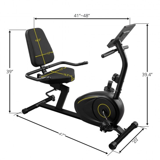 Indoor Cycling Bike, Recumbent Exercise Bike, Office Exercise Cycle Machine with Wheels, Bluetooth, LCD Monitor, Hand Pulse Sensors, Adjustable Stationary Bicycle for Cardio Workout, B944