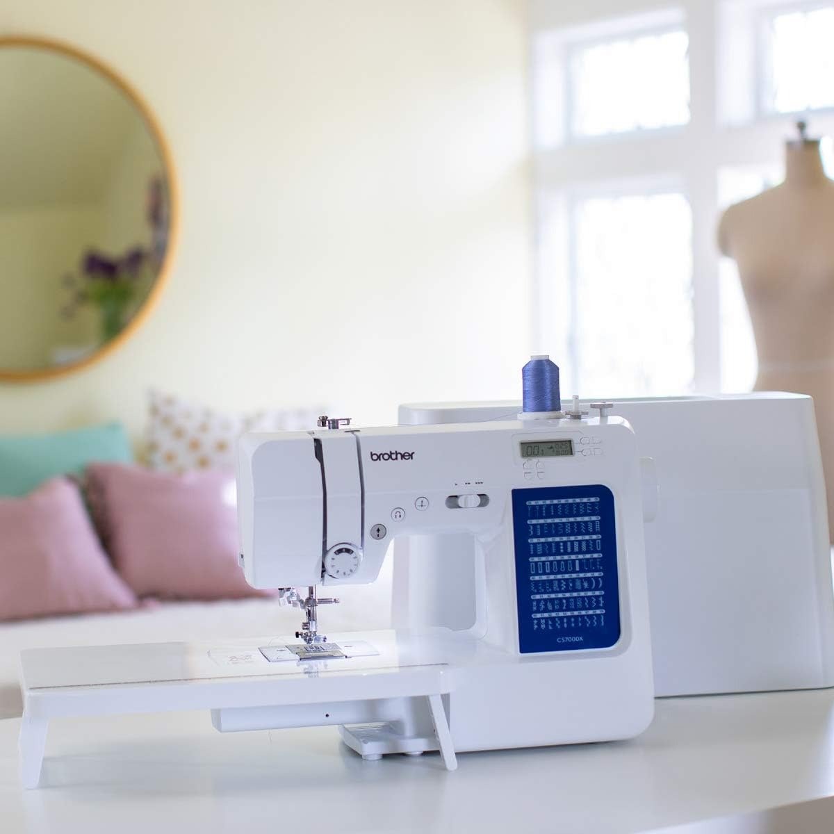 Computerized Sewing and Quilting Machine, 70 Built-in Stitches, LCD Display, Wide Table, 10 Included Feet, White