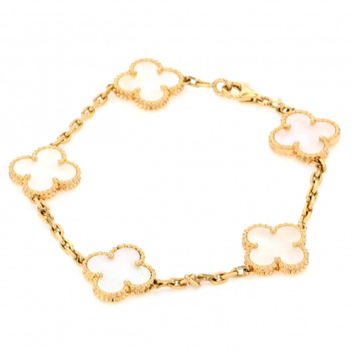 Van Cleef & Arpels Bracelet Vintage Alhambra 5 Motifs 18K Yellow Gold Mother of Pearl