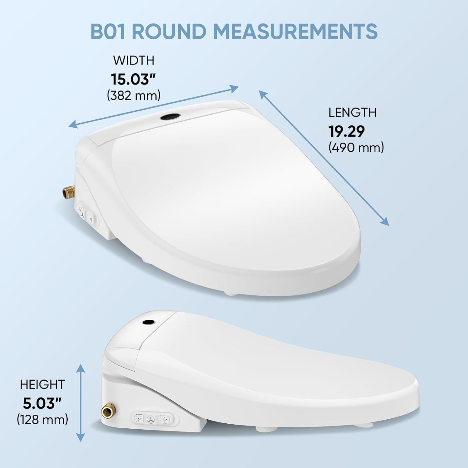 Round Electric Bidet Toilet Seat with Wireless Remote & Side Control, Warm Water & Dryer