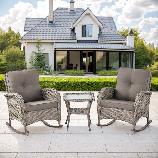 Gymojoy Patio Furniture Set PE Wicker Rocking Chairs and Side Table
