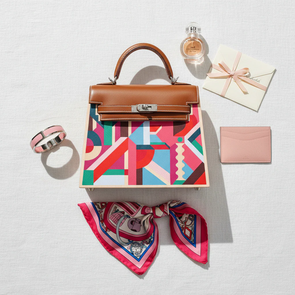 Hermès Kelly Picnic Kellywood Perspective Cavalière Wood Barenia Palladium Hardware
