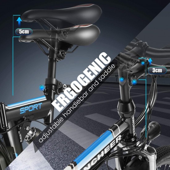 26” Folding Electric Bike, Commuting Ebike Electric Mountain Bike with 36V 8Ah Lithium-Ion Battery, Premium Full Suspension and 21 Speed Gears